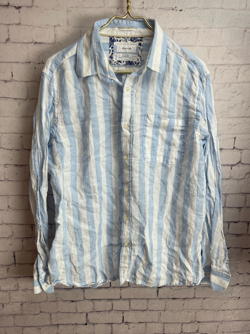 Porter and Ash size XL blue and white long sleeve linen shirt